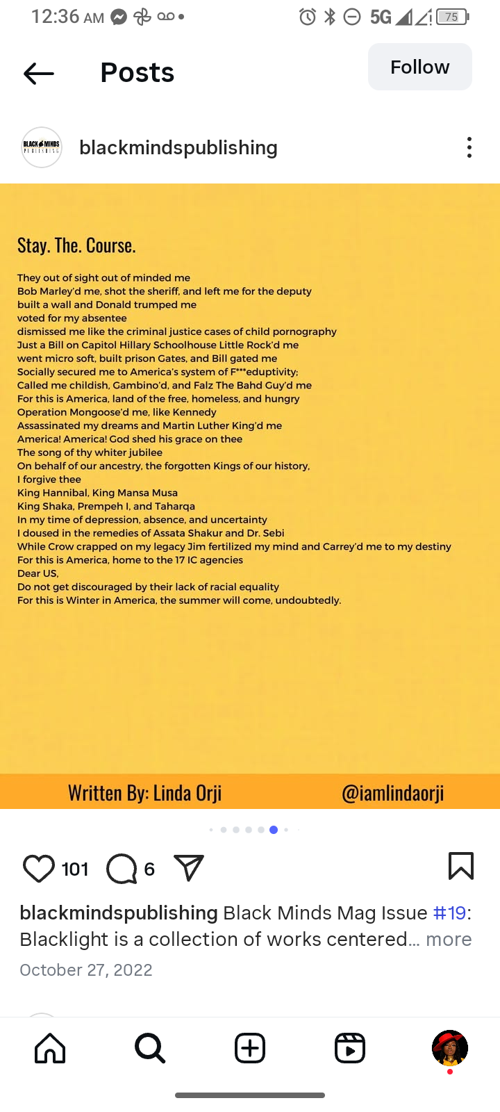 Black Mind's Magazine Instagram Post (Screenshot)