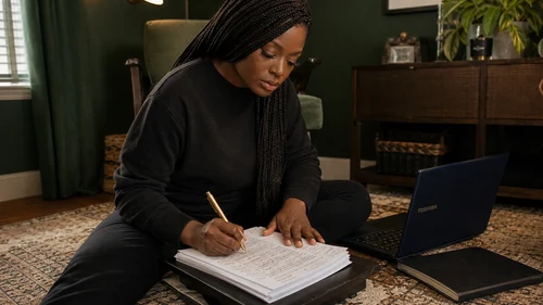 Linda Orji developing a marked-up manuscript draft