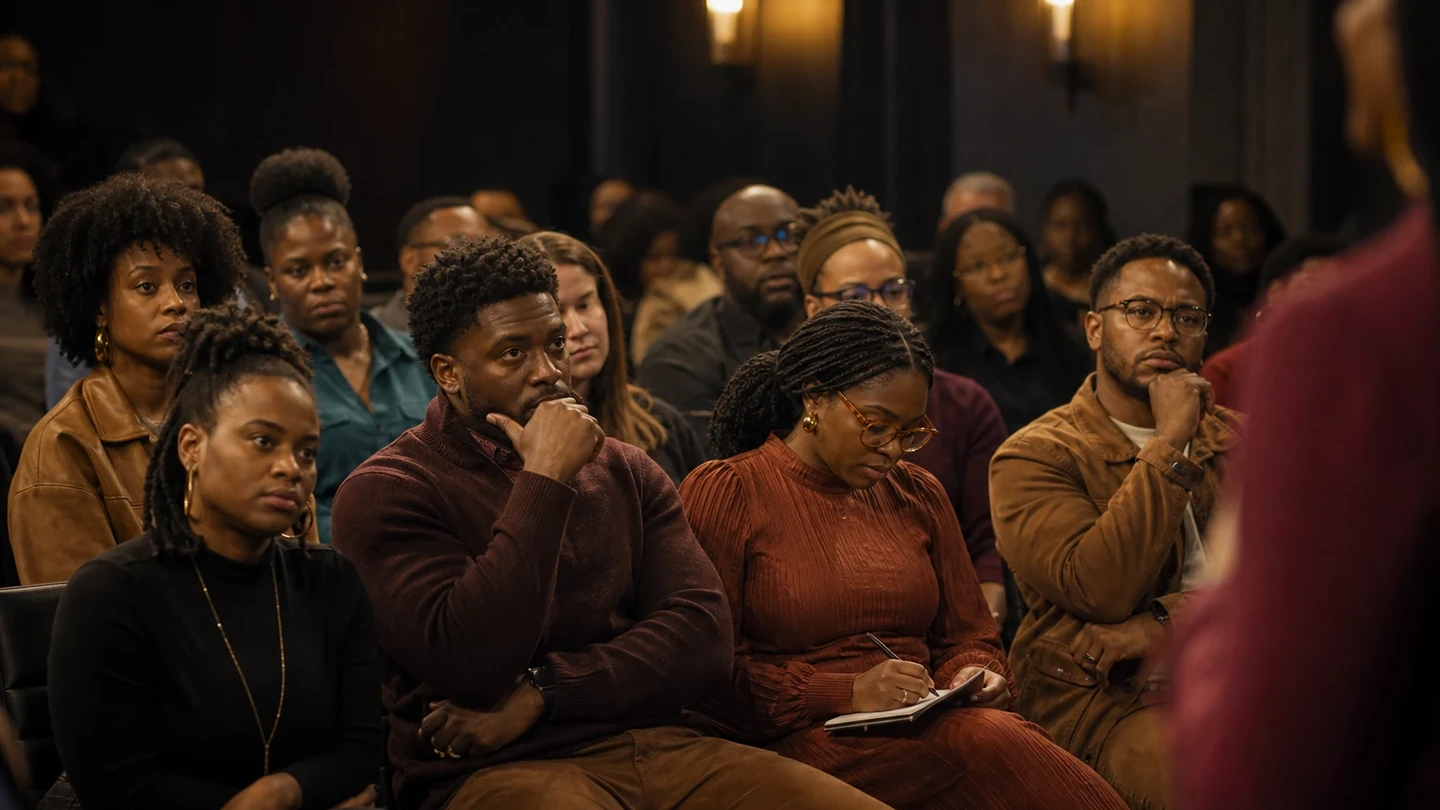 Audience listening as Linda Orji leads a live speaking engagement