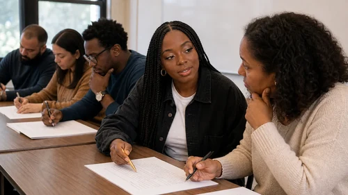 Linda Orji guiding a writer through manuscript revision and editing