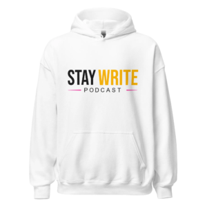 Stay Write Signature Unisex White Hoodie, front view