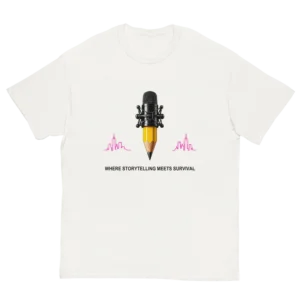 Stay Write Signature Unisex White Tee, front view