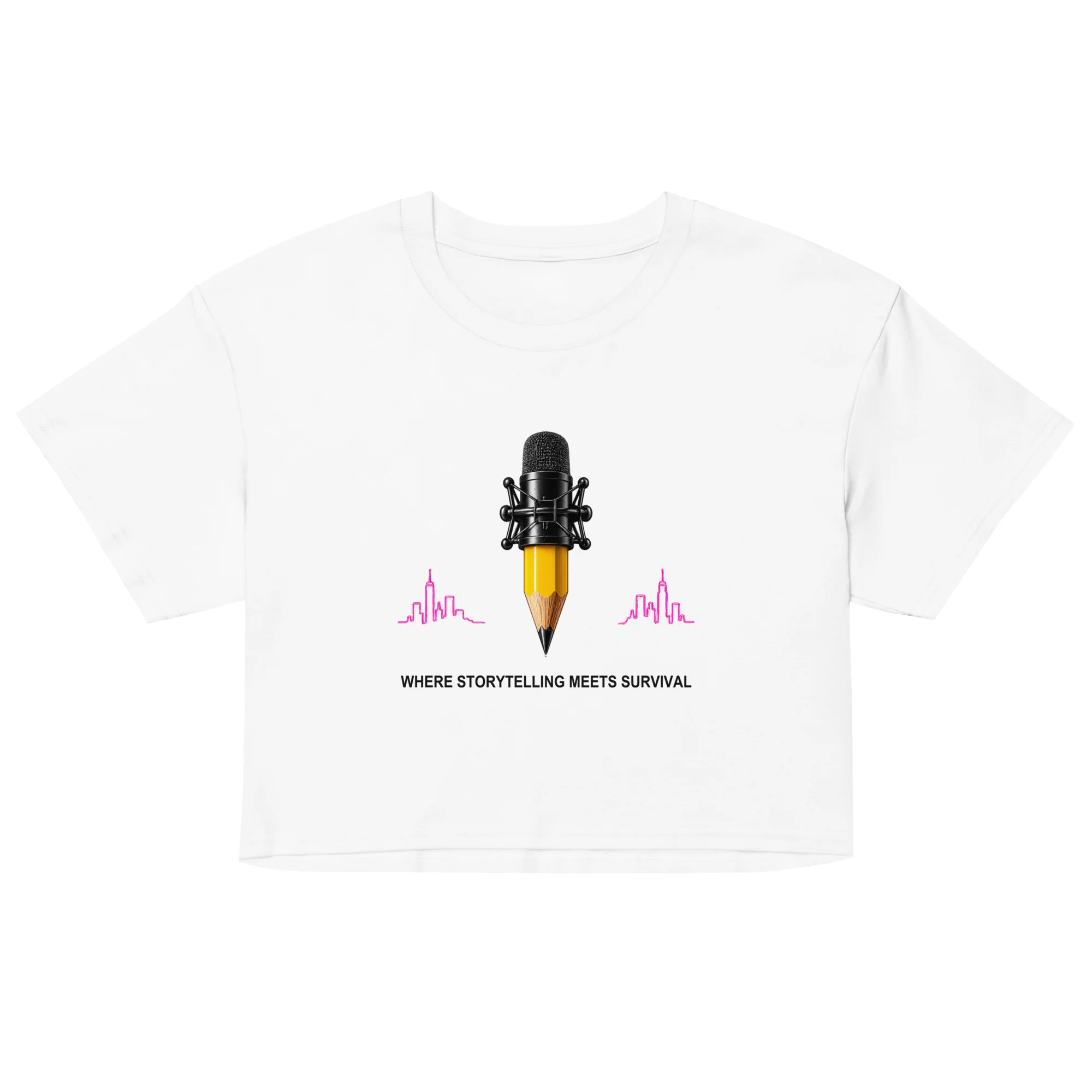 Stay Write Signature Women’s White Crop Tee, front view